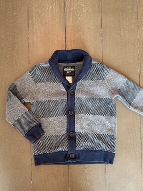 OshKosh B’Gosh Boys’ Long-Sleeve Navy Blue Fair Isle Cardigan Sweater • Size 5T